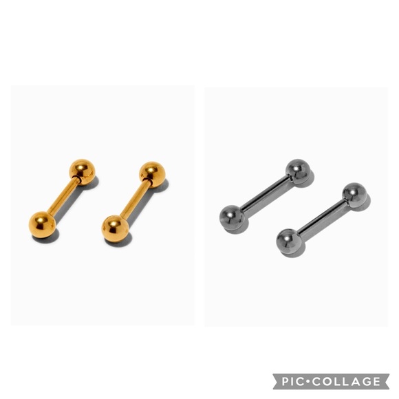 Claire's Jewelry - New in Package Silver-tone & Gold-tone Titanium 14G Nipple Bars - 2 Pack